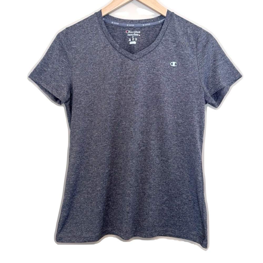 Champion Gear Vapor Dark Gray Stripe Athletic V-Neck T-Shirt Medium